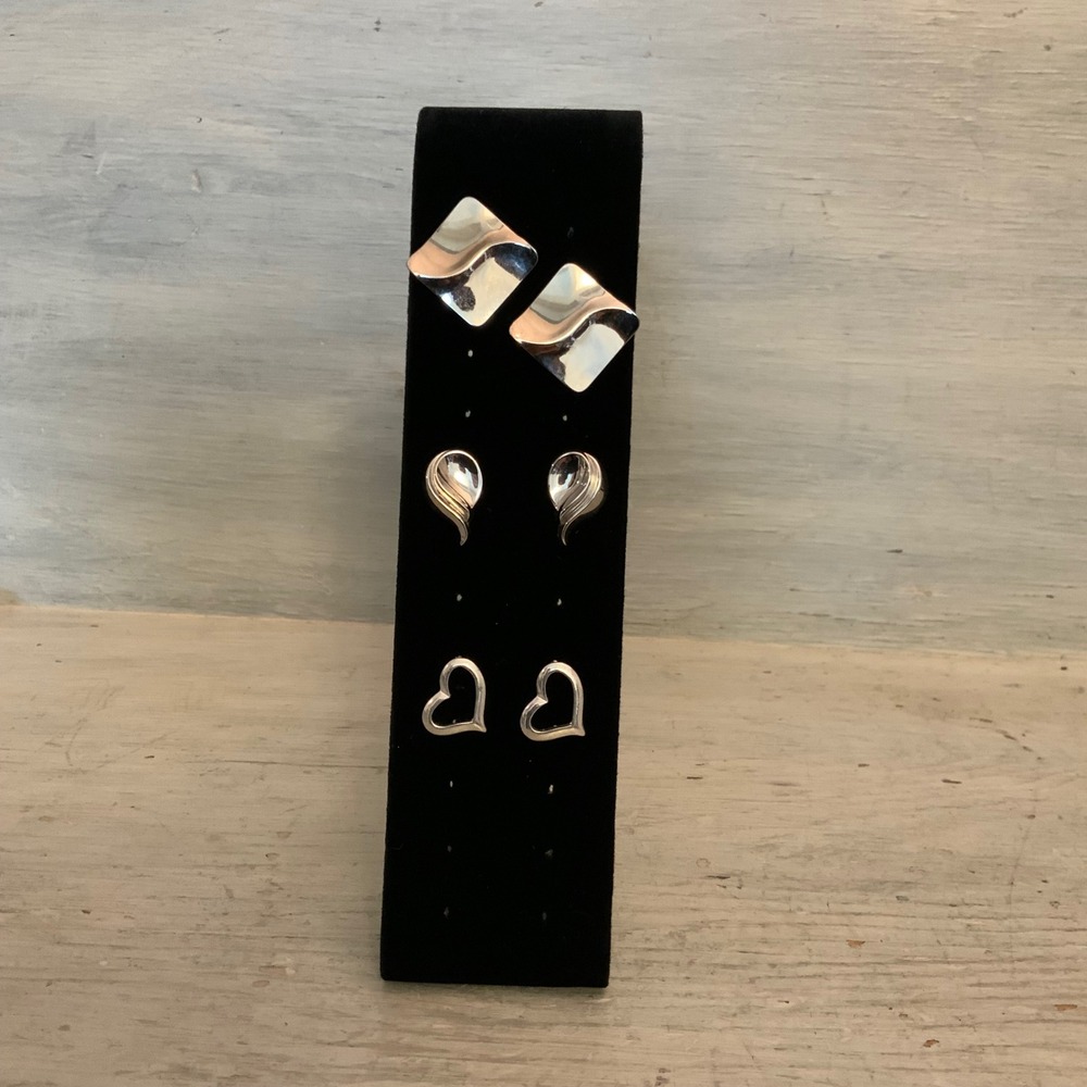 Set of 3 Geometric Silver Tone Stud Earrings‎ Good Condition